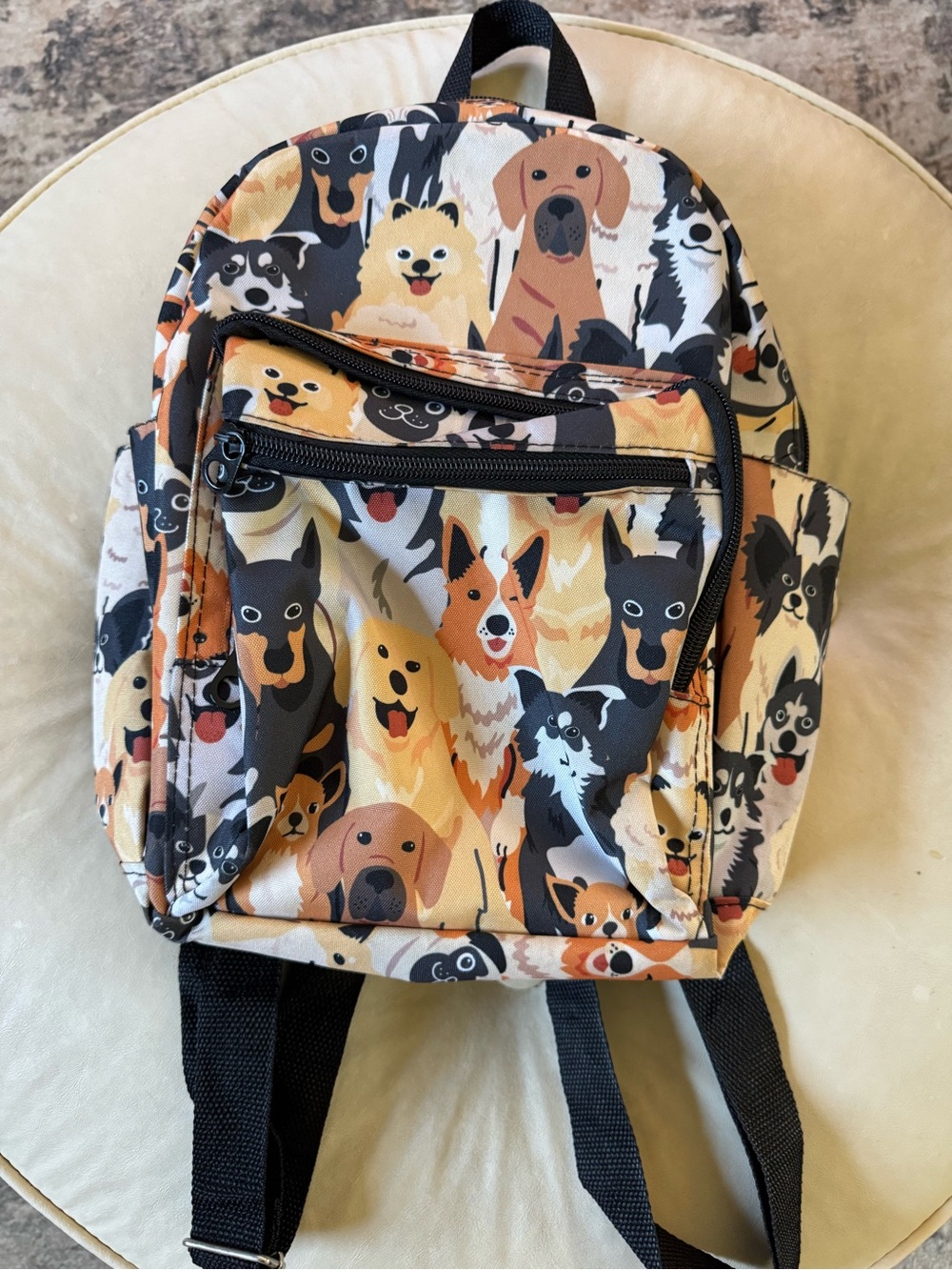 Canine Pattern Mini Backpack - Black & Tan Dog Print